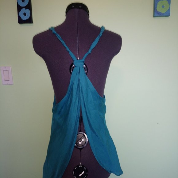 Guess Silk-blend Turquoise Teal Open Back tank - Picture 3 of 5